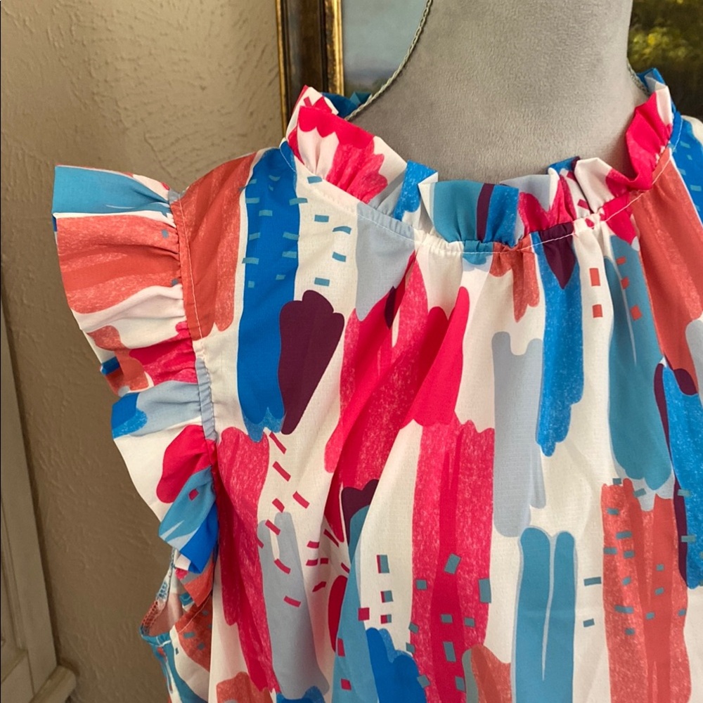 Colorful Ruffle Sleeve Blouse - Picture 3 of 4